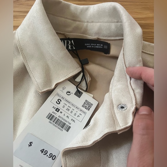 NWT Zara tan faux suede shirt jacket size small - Picture 3 of 5